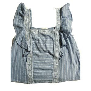 Sleeveless blue top with embroidery- June & ivy